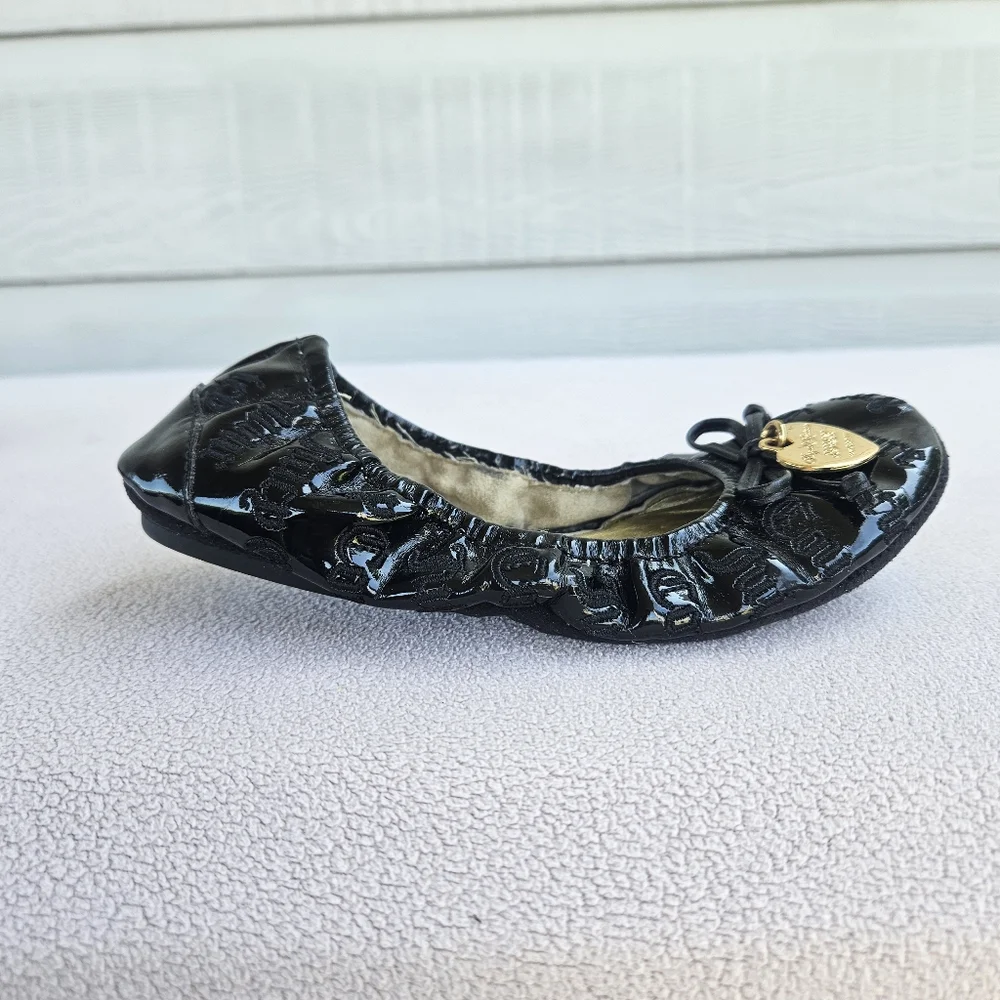 Juicy Couture Girl SZ 13 Black Logo Ballet Flat Dress Formal Shoe Slip-On Charm